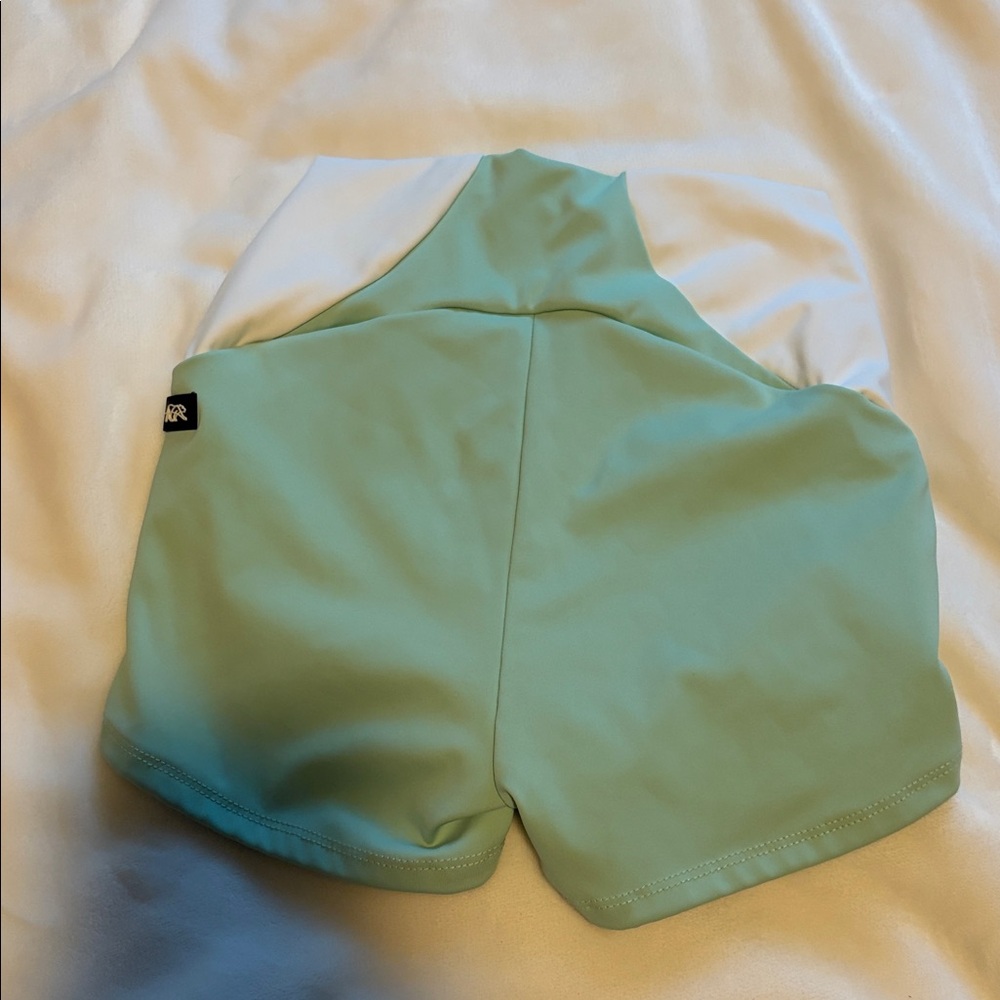 Tiger Friday AXS High-Rise Women's Athletic Shorts in Mint Green and White - Picture 2 of 2